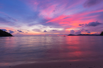 Fototapeta premium Beautiful sunset with landscape view from ao phrao, samet island in Thailand.