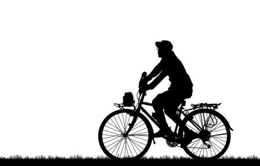 Obraz na płótnie Canvas Silhouette man and bike relaxing on white background
