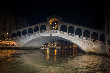 Venice ,Italy, grand canal Rialto bridge night view ,2019