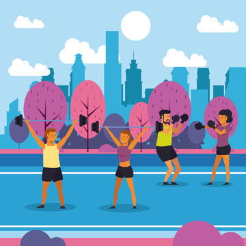 Fitness people training at park