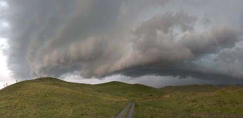 a storm begins and a thunderstorm happens in the mountains of Russia