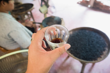 soft focus Test drink Traditional coffee beans.Espresso Shot Taste