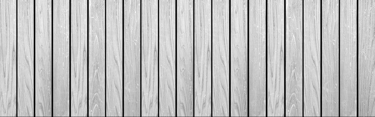 Fototapeta premium Panorama of Empty white plank panel wood wall surface texture for background or decoration design