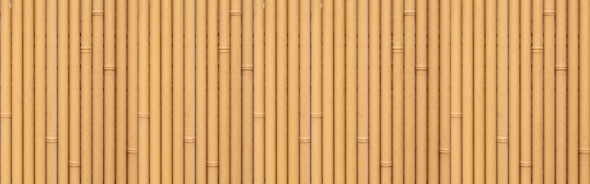 Panorama of Brown bamboo fence seamless background and pattern