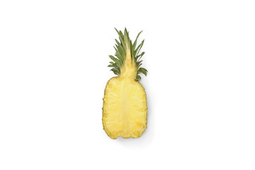 half of ripe juicy pineapple isolated on white background.