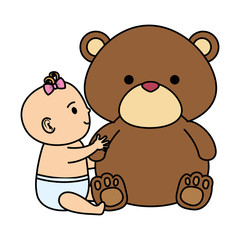 cute little baby girl with bear teddy character
