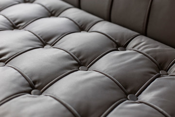 Close up of a grey sofa back with button detail