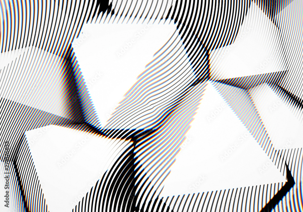 Poster abstract background with engraving or woodcut styled 3d shapes and glitch effect