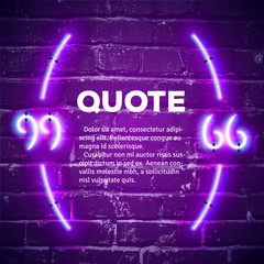 Retro neon glowing quote marks frame on the wall