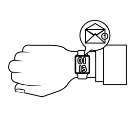 hand with smartwatch sending email