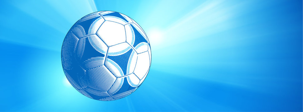 Engraving football isolated on blue shine lighting BG