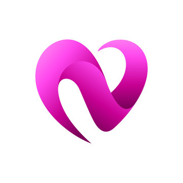 heart/love combination initial/letter n logo design with 3d graphic style