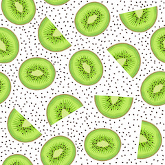 Seamless pattern fruit kiwi and piece with seed on white background, Vector illustration