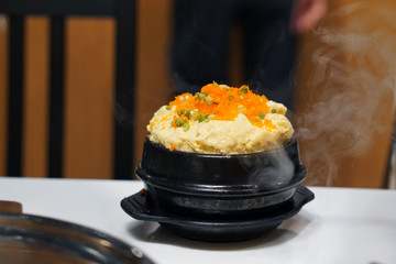 Korean steamed egg casserole (Gaeran Jjim) - The main ingredients included egg, water, shrimp....