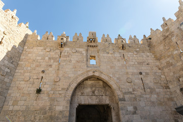 Fototapeta na wymiar Damascus Gate in the old city of Jerusalem, Israel
