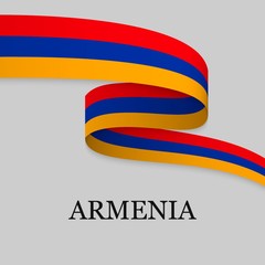 Waving ribbon or banner with flag