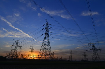 The power supply facilities of contour in the evening