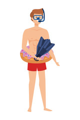 Fototapeta premium young man with donut float and diving equipment