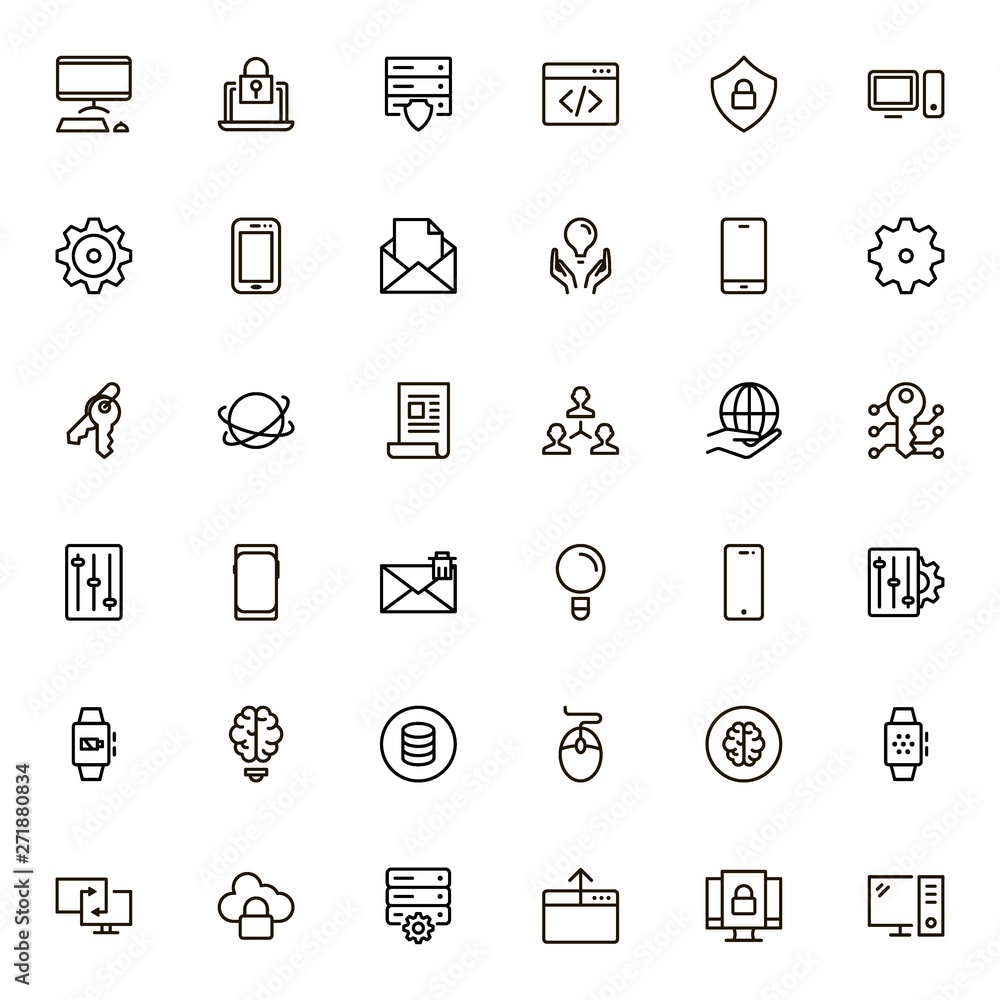 Poster software line icon set.