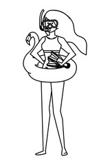 beautiful girl with flemish float and diving equipment