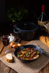 classic beef goulash with peppers and onions