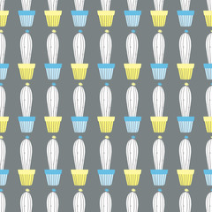 vector seamless pattern with cute cactuses