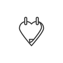 Heart calendar page line icon. linear style sign for mobile concept and web design. Love heart day outline vector icon. Symbol, logo illustration. Vector graphics
