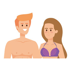 young couple with swimsuit avatars characters
