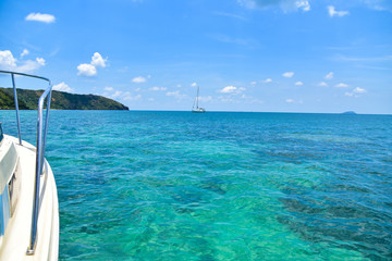 Boat at Blue Sea View Travel in Summer Holidays Concept