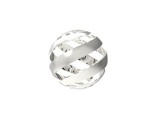 3D rendering of a silver spiral sphere isolated in white studio background