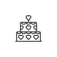 Wedding cake line icon. linear style sign for mobile concept and web design. Cake with hearts outline vector icon. Symbol, logo illustration. Vector graphics