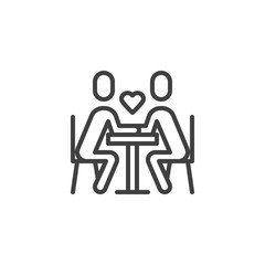 Romantic dinner line icon. linear style sign for mobile concept and web design. Couple in love sitting at table outline vector icon. Romance rendezvous symbol, logo illustration. Vector graphics