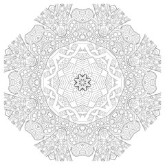 Hand drawn zentangle circular ornament for coloring page.