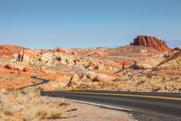 Scenic road in  the  Valley of Fire State Park, Nevada, United States.