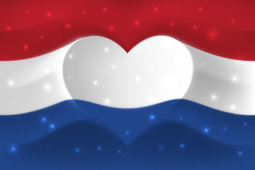 Netherlands with love. National flag with heart shaped waves. Background in colors of flag of netherlands. Heart shape, vector illustration