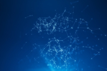 Abstract connected dots on bright blue background.