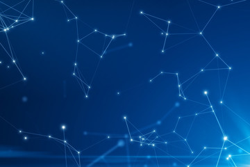 Abstract connected dots on bright blue background.