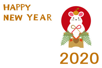 年賀状。鼠。2020年。令和2年。ハッピーニューイヤーカード。