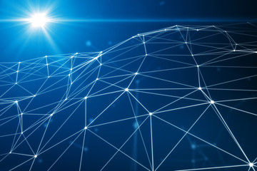 Abstract connected dots on bright blue background.