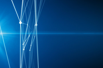 Abstract connected dots on bright blue background.