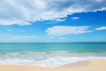 Panoramic view of beautiful beach of Mediterranean sea, Palma de Mallorca, Spain. Balearic island with amazing nature