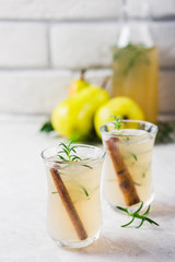 Spiced fermented cinnamon ginger kombucha. Selective focus, space for text.