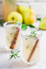 Fototapeta premium Spiced fermented cinnamon ginger kombucha. Selective focus, space for text.