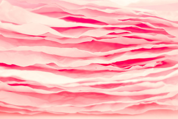 Closeup of pink paper layers stack. Wavy lines abstract art background. Copy space.