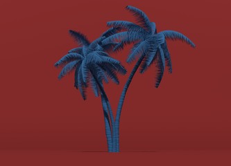 trois palmiers bleu sur fond uni