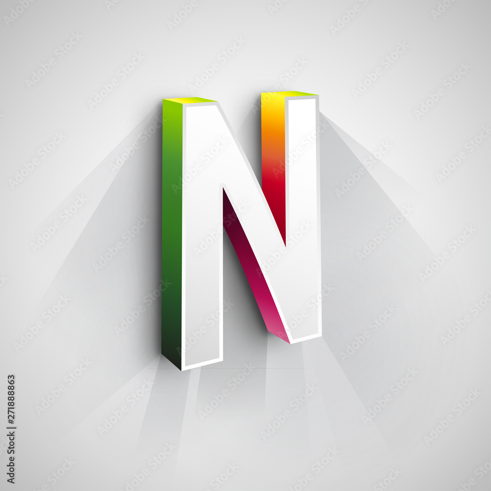 Poster abstract vector logo design template. creative 3d concept icon. letter n stylization