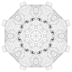 Hand drawn zentangle circular ornament for coloring page.