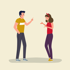 Man and woman  quarreling isolated. Vector flat style illustration