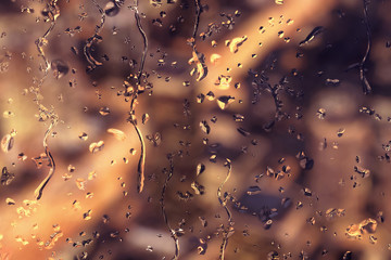 Rainy glass and blurred city landscape