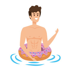 young man with donut float character